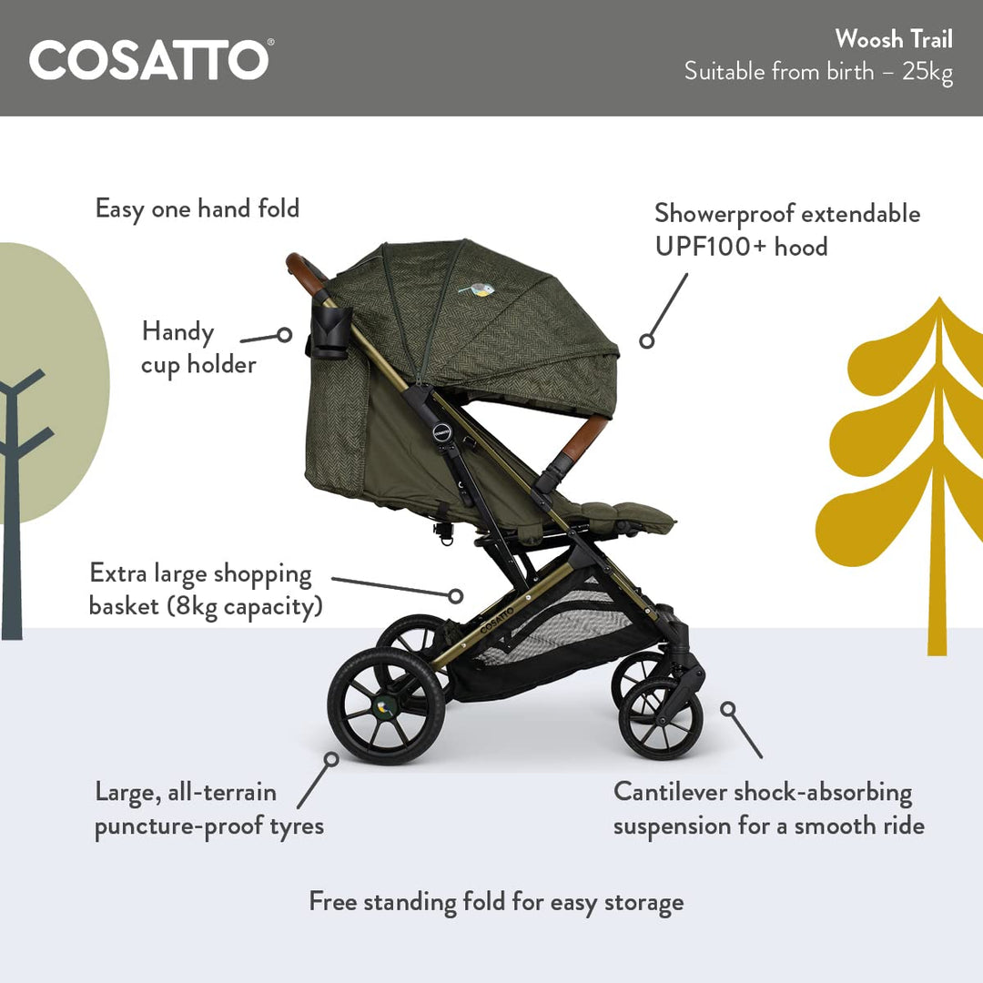 Cosatto Woosh Trail Buggy, Geburt – 25kg, Federung für alle Untergründe, kompakt, freistehend faltba
