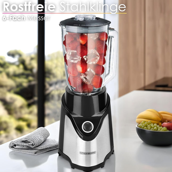 Steinborg Standmixer mit To-Go Becher | Smoothie Maker Mixer | 600 ml Glaskrug + 570 ml To-Go Becher