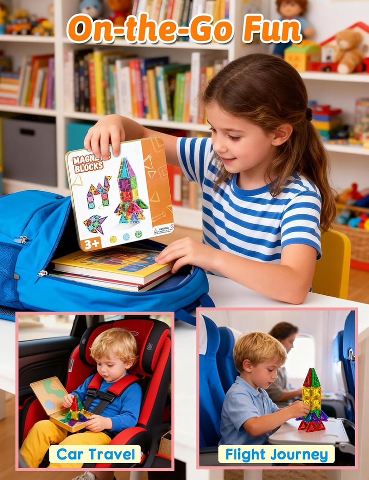 Magnetische Fliesen 60 Stück, Mini Magnetbausteine ReiseSet, Magnetbausteine für Kinder Kreatives Sp