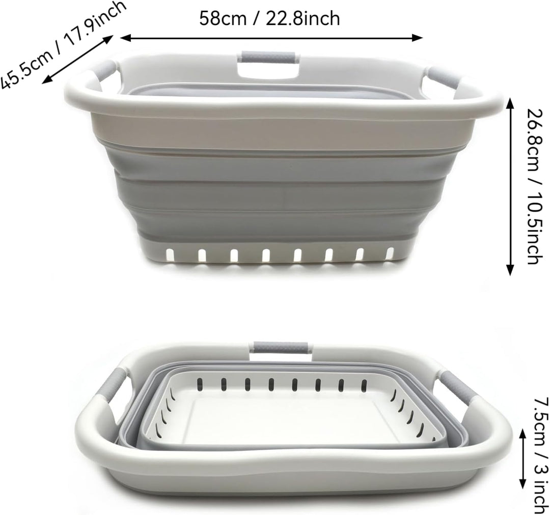 SAMMART 41L Set of 2 Collapsible 3 Handled Plastic Laundry Basket - Foldable Pop Up Storage Containe