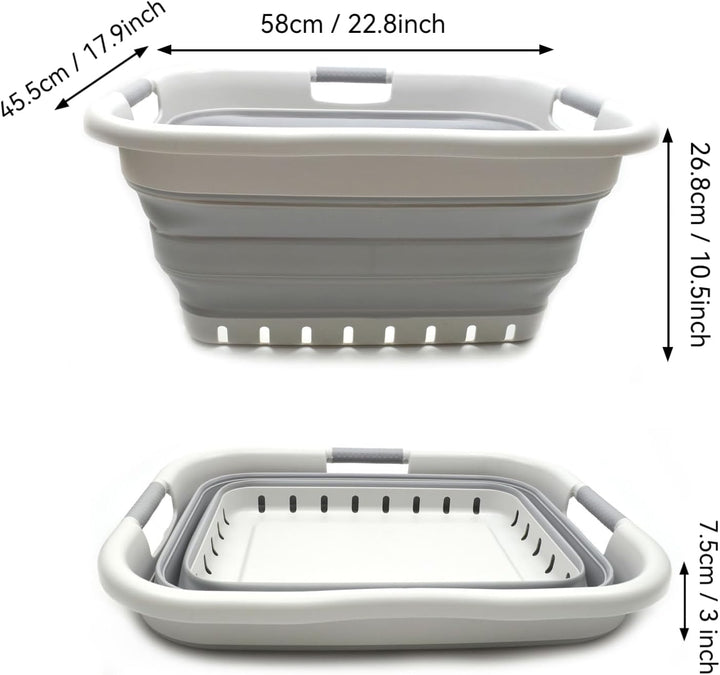SAMMART 41L Set of 2 Collapsible 3 Handled Plastic Laundry Basket - Foldable Pop Up Storage Containe