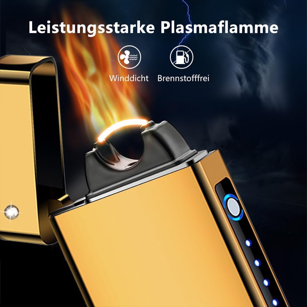 GADATOP Elektrisches Plasma-Feuerzeug Mit LED-Batterieanzeige - Wiederaufladbar, Flammenlos, Sturmfe