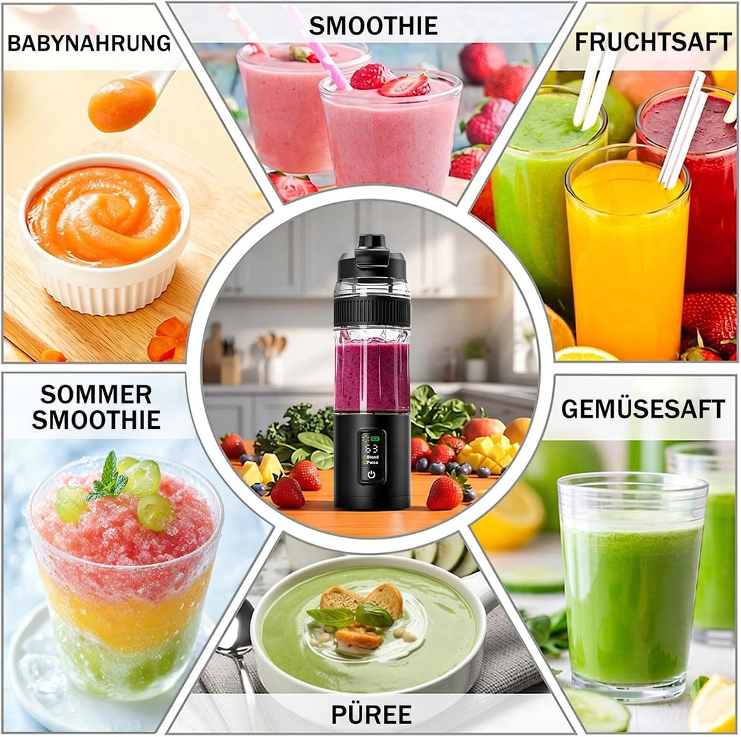 Tragbarer Mixer,600ml wiederaufladbar zerkleinert Eis&Obst,Kompakt | Mixbecher & auslaufsicherer Dec