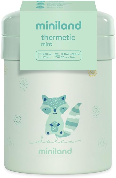 Miniland Thermetic Dolce Mint Isolierbehälter, 700 ml, doppelte Stahl-Isolierschicht mit zwei Innenb