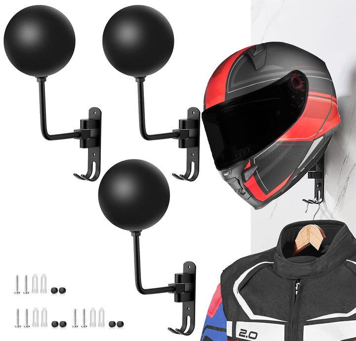 SANGMO 3 Stück 180 ° Motorradhelmständer, drehbarer Metall-Helmhalter, Wandhalterung, Helmhalter Fah