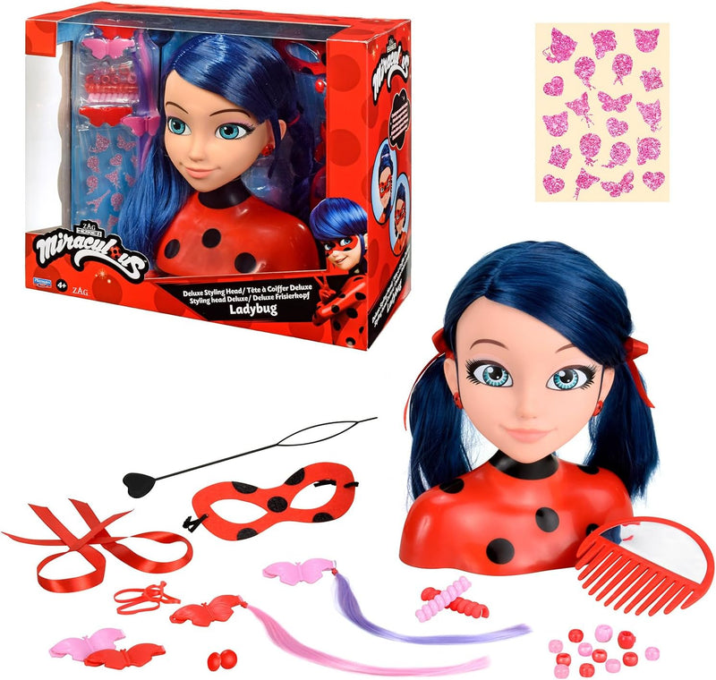 Bandai – Miraculous Ladybug – Miraculous Deluxe Frisierkopf, 21 cm – Marinette-Frisierkopf + 30 Acce