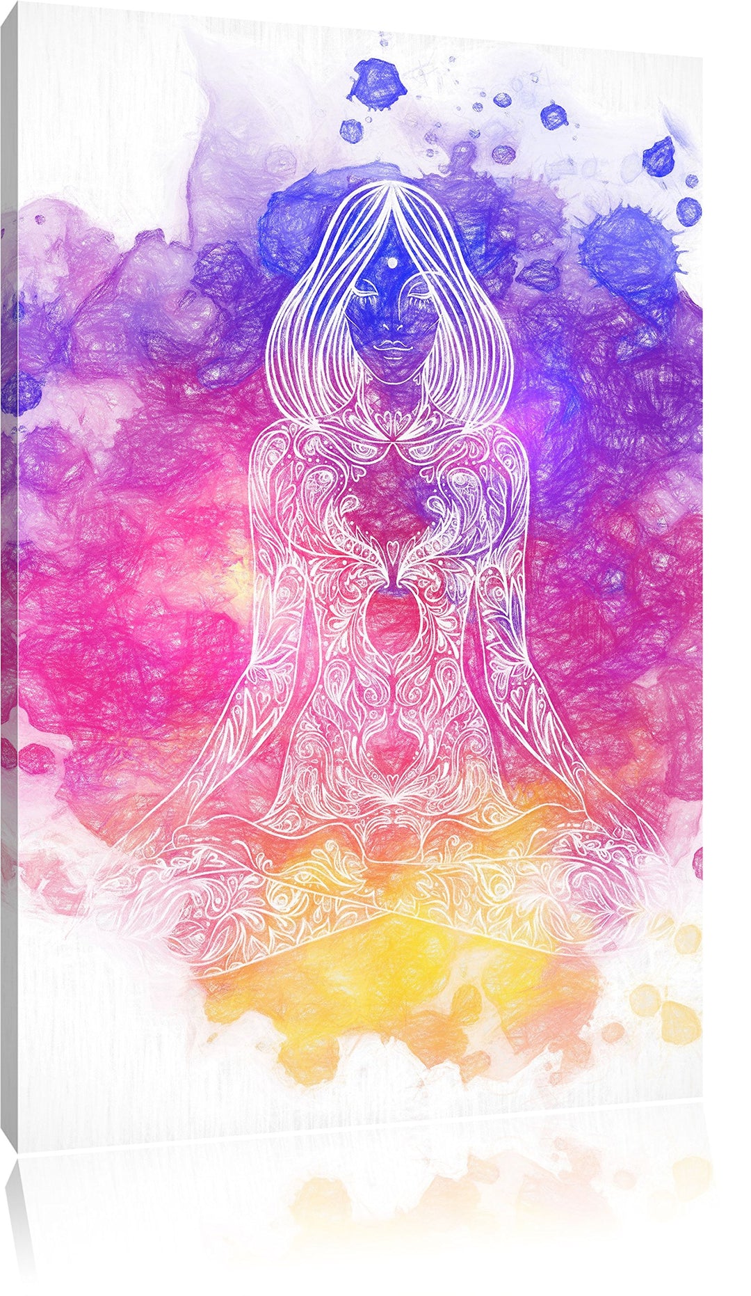 Pixxprint Lotoshaltung Yoga Kunst Buntstift Effekt, Format: 100x70 auf Leinwand, 100x70