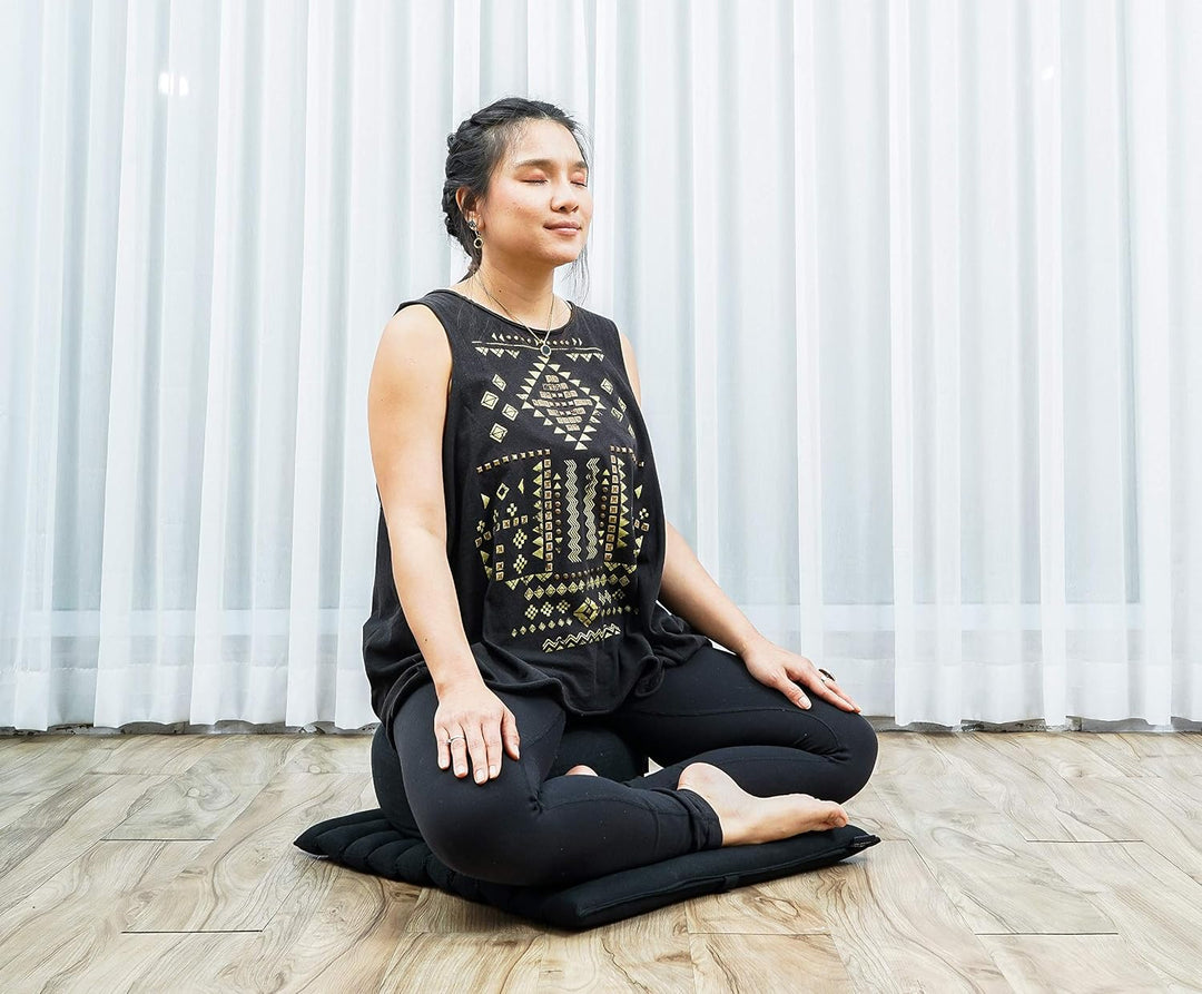 Leewadee Meditationsset Yogaset aus Meditationskissen Zafu und Kleiner rollbarer Sitzmatte Zabuton Ö