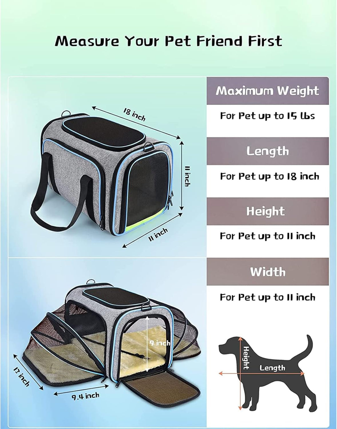 (10997 Grau/Hellblau) Haustier-Transporttasche Katzentasche Hundebox Transportbox Tragebox Hunde Kat