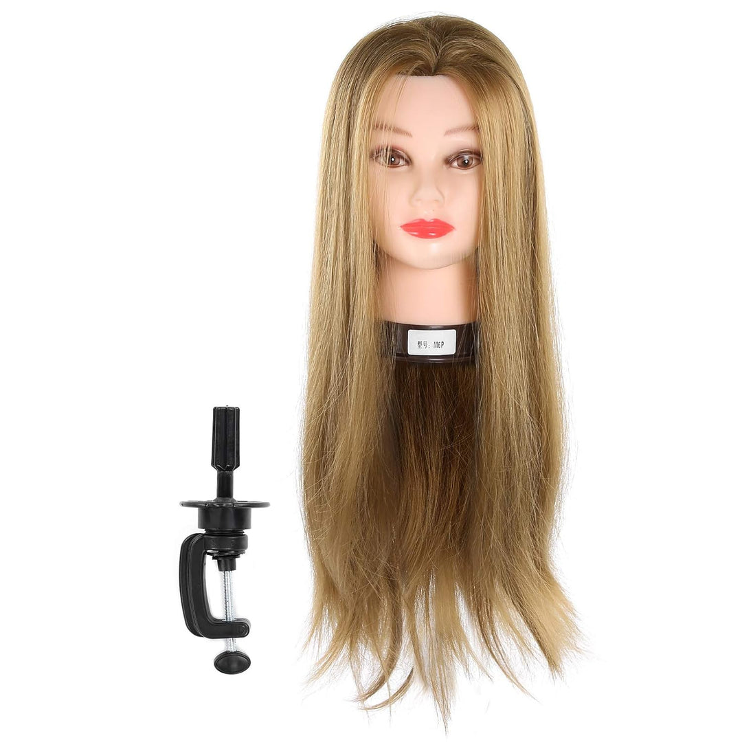 Frisierkopf mit Haaren, Tragbarer 25-Zoll-Übungskopf aus dunkelbraunem Echthaar, Kosmetik-Schaufenst