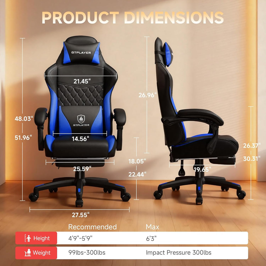 GTPLAYER Gaming Stuhl, Gaming Chair, Ergonomischer Höhenverstellbarer Bürostuhl, Zweckmässig für Win