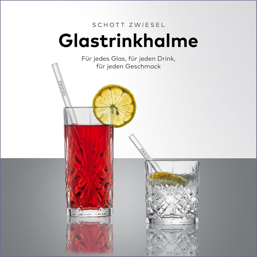 SCHOTT ZWIESEL Glastrinkhalm lang (4-er Set), Strohhalme aus Glas mit Baumwollbürste, spülmaschinenf
