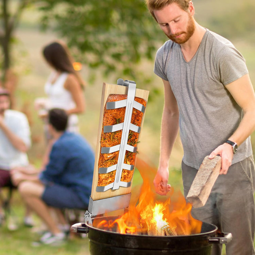 UISEBRT 4 x Flammlachsbrett - Flammlachsbretter mit Edelstahl-Halterung Lachsbretter zum Grillen, 5