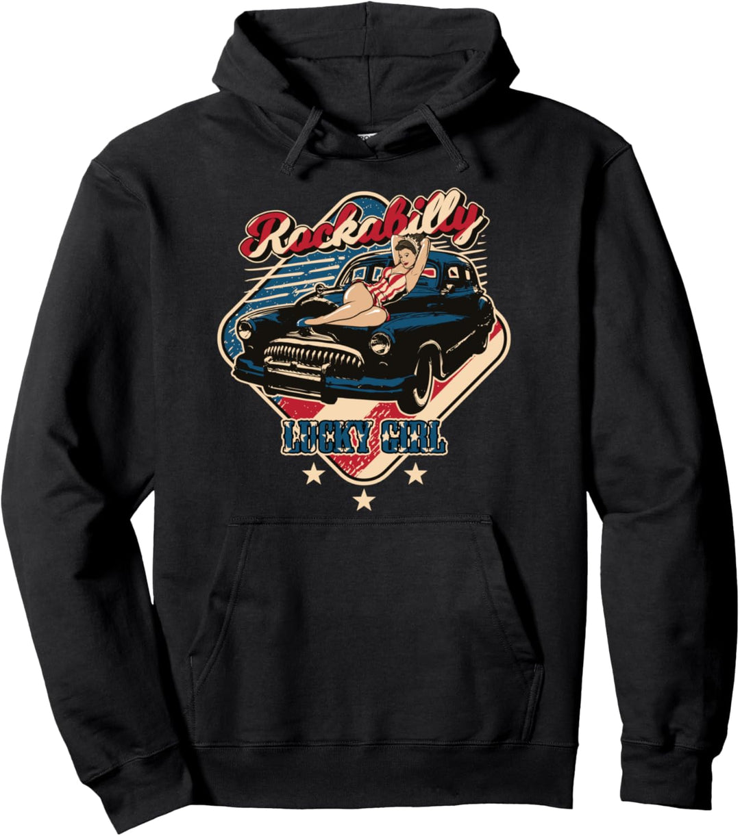USA Rockabilly Pin-Up Girl Rock n Roll Oldtimer Car Pullover Hoodie