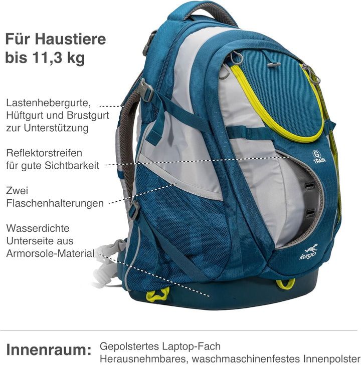 Kurgo G-Train Hunderucksack, Mit integriertem Haustierfach, Wasserfester Boden, Für Haustiere bis zu