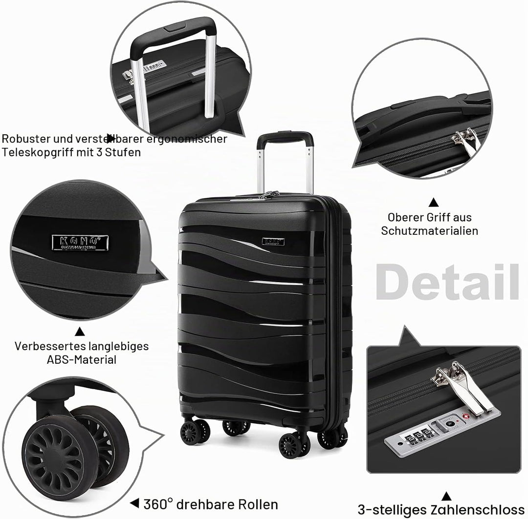KONO Koffer Trolley Reisekoffer Mittelgross Leicht Hartschalenkoffer mit TSA Schloss Zwillingsrollen