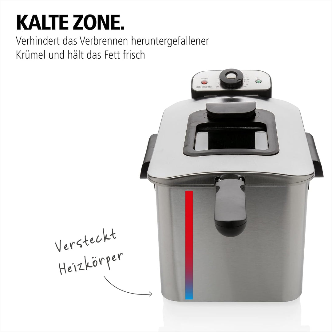 Brabantia BBEK1130 Fritteuse - Friteuse mit öl - 4 Liter - 2200 Watt - Kaltzone - Einstellbare Tempe