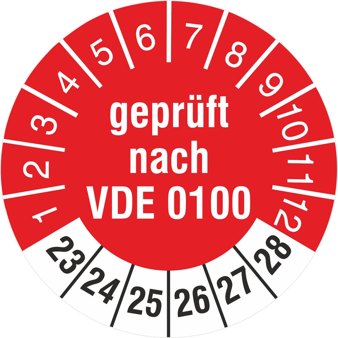 500 Stück Prüfplaketten 30 mm Prüfetiketten Geprüft nach VDE 0100 2023-2028 Rollenware stark haftend