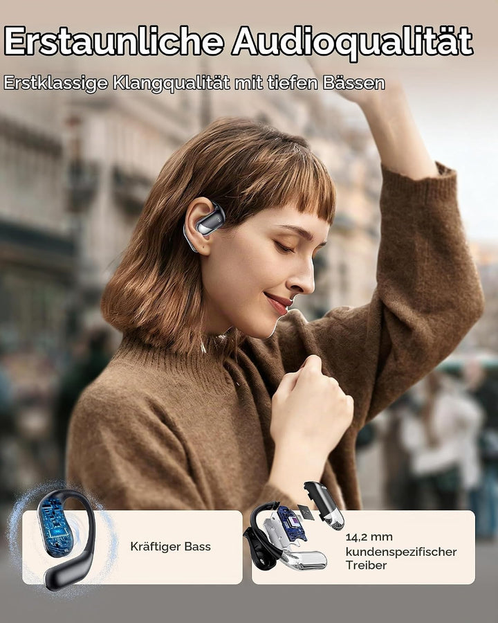 Paekole Offene Ohr Kabellose Ohrhörer, Sport Bluetooth Kopfhörer mit Echtzeitübersetzung, 80 Stunden