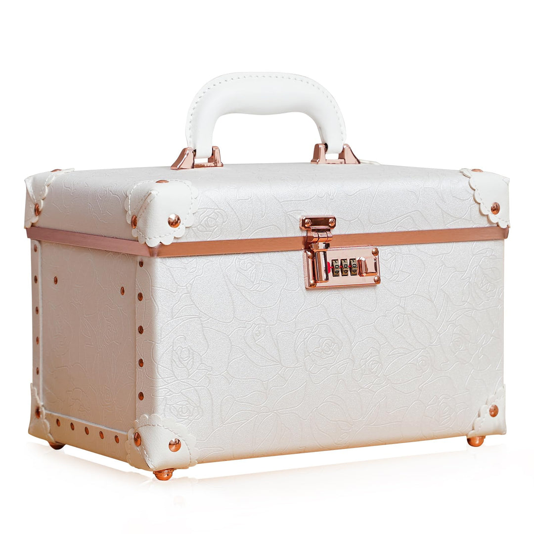 urecity Vintage Leder Kosmetikkoffer mit Spiegel - Hartschale Schminkkoffer für Damen, Reise Make-up