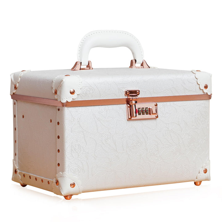 urecity Vintage Leder Kosmetikkoffer mit Spiegel - Hartschale Schminkkoffer für Damen, Reise Make-up