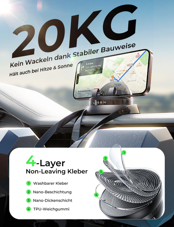 LISEN Handyhalterung Auto Handyhalterung 360° [ 2024 Einfach zu Benutzen ] Handy Halterung Auto Arma