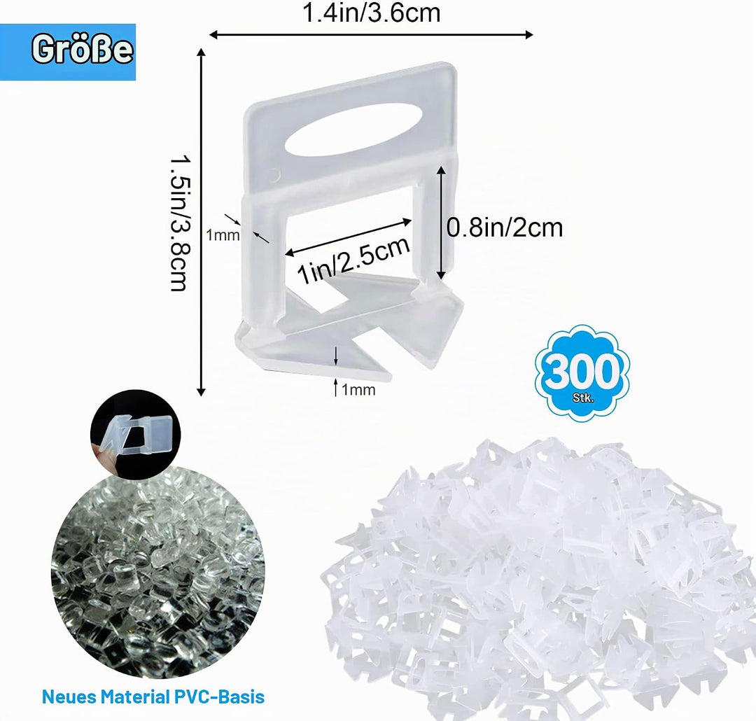 300 Stück Fliesenverlegehilfe, Fliesen nivelliersystem 1mm, Zuglaschen für Fliesen (1mm-Fliesenkeile