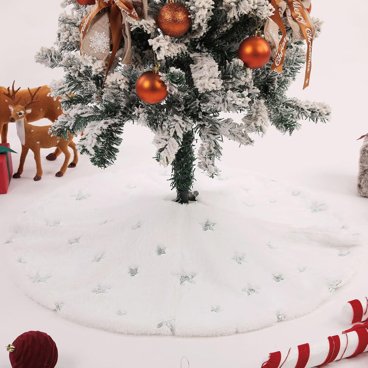 KONVINIT Weihnachtsbaumdecke Round Christbaumdecke Weiss Luxus Kunstfell Weihnachtsbaumrock mit Pail