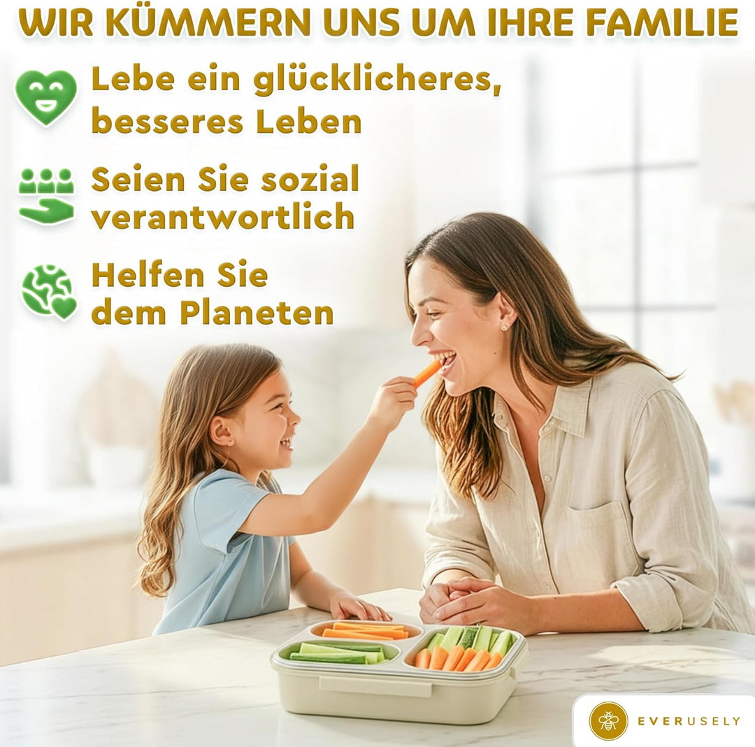 Everusely Edelstahl-Bento-Box/Brotdose – 750 ml – Auslaufsichere Lunchbox aus Metall mit 3 Fäche