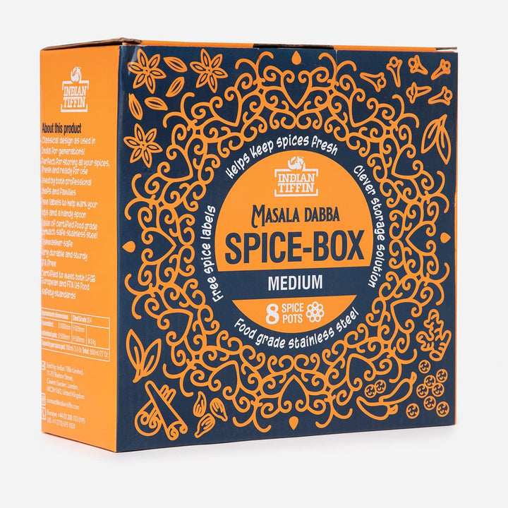 Indian Tiffin Masala Dabba Luftdichter Gewürzbehälter - Lebensmittelqualität aus Edelstahl - mit Gew