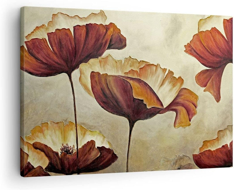 Bilder auf Leinwand Mohn Blume Wiese Leinwandbild mit Rahmen 70x50cm Wandbilder Dekoration Wohnzimme