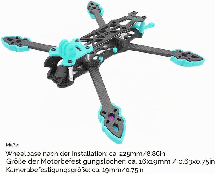 KENANLAN Quadcopter Rahmen Kit, FPV Racing Drohne Rahmen Professioneller 225mm Radstand Carbon Fiber
