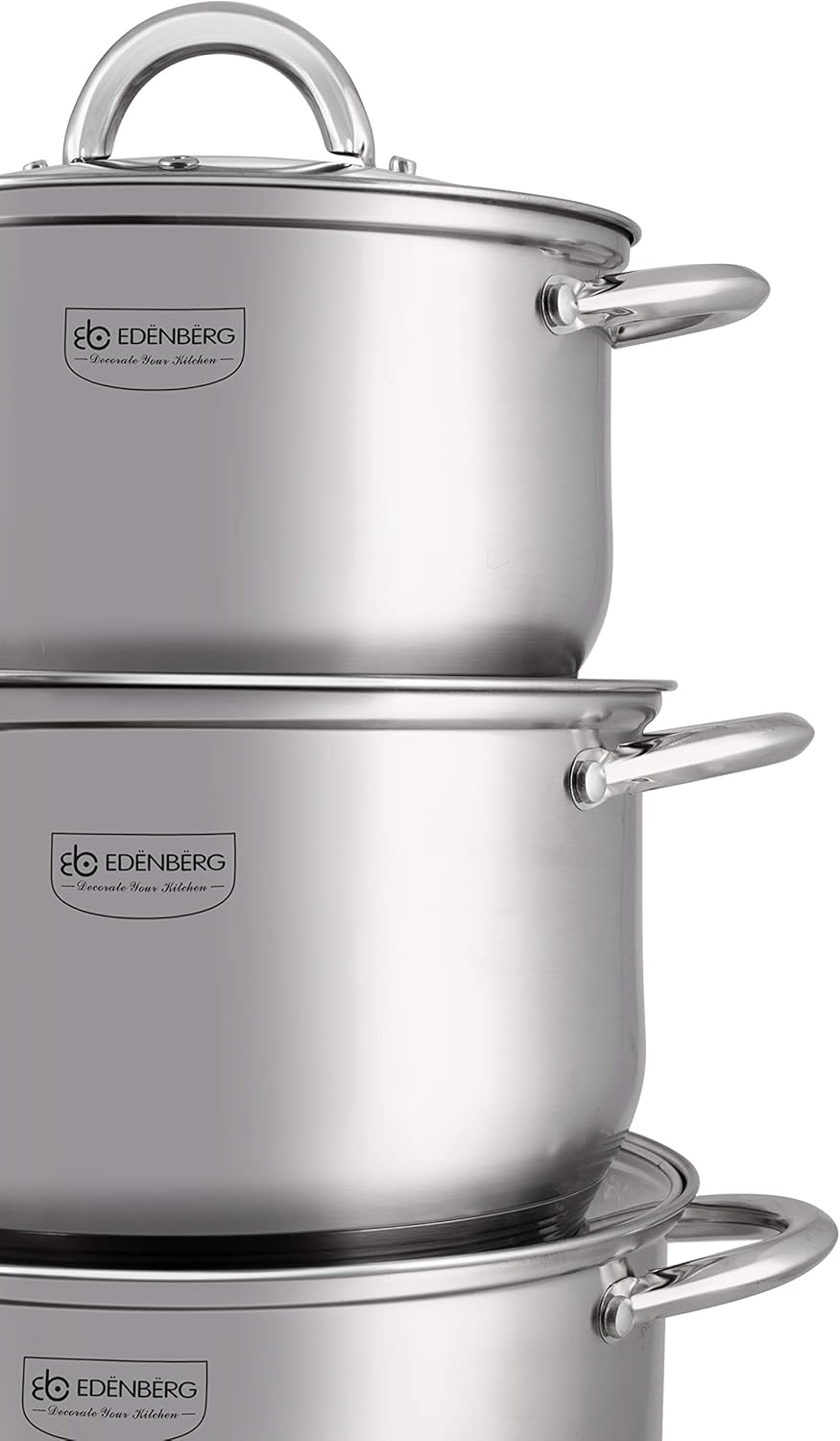 Edenberg 12 Elemente Topf Set eb-4000 aus Chrom-Nickel Edelstahl INOX18 / 10. Ideal für Gas-, Elektr