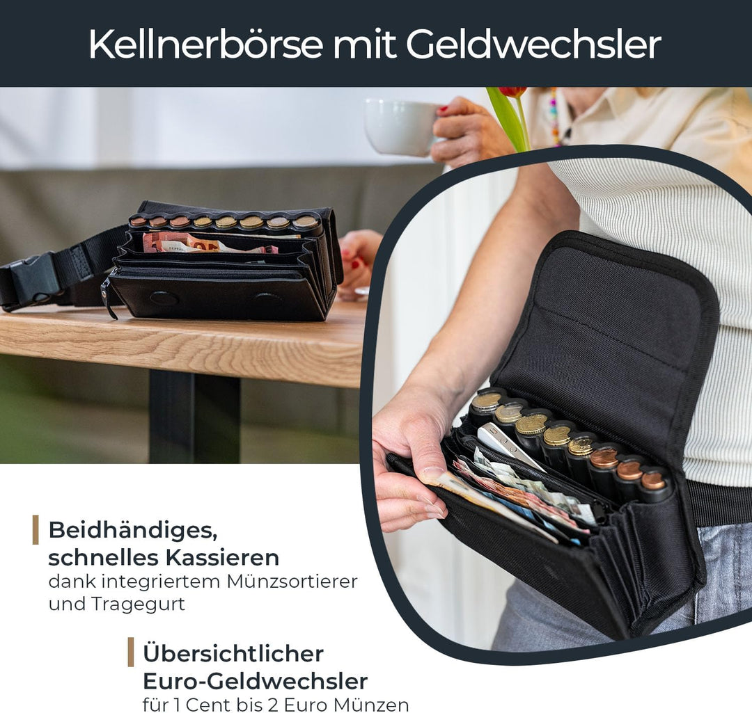 HMF 48811-02 Kellnertasche, Kellnerbörse, Reissverschlussfach, Tragegurt, 20,5 cm x 6,5 cm x 10,0 cm