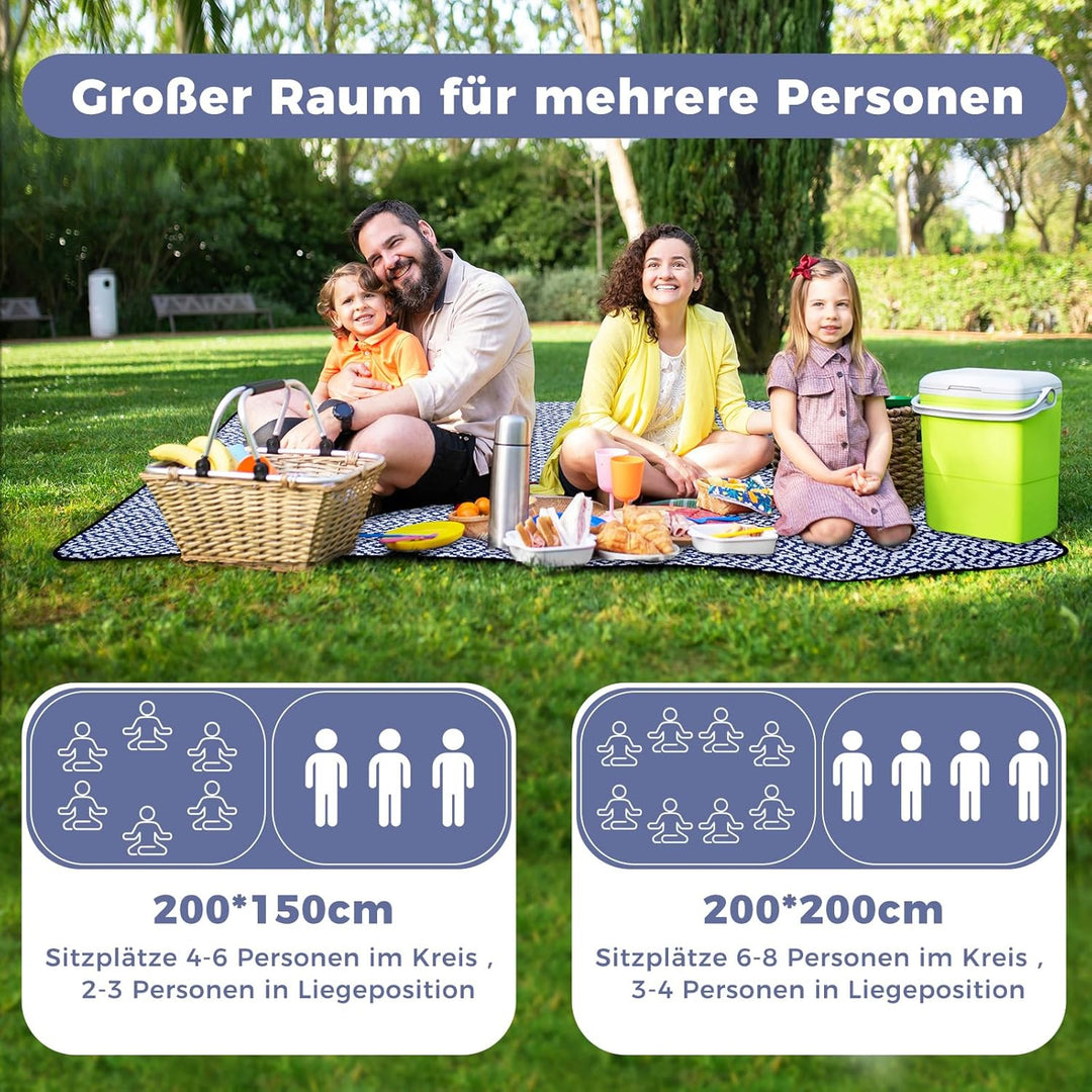 Oak & Tea Picknickdecke 150 x 200 cm, wasserdicht & isolierend, Grosse Faltbare Strandmatte, Camping
