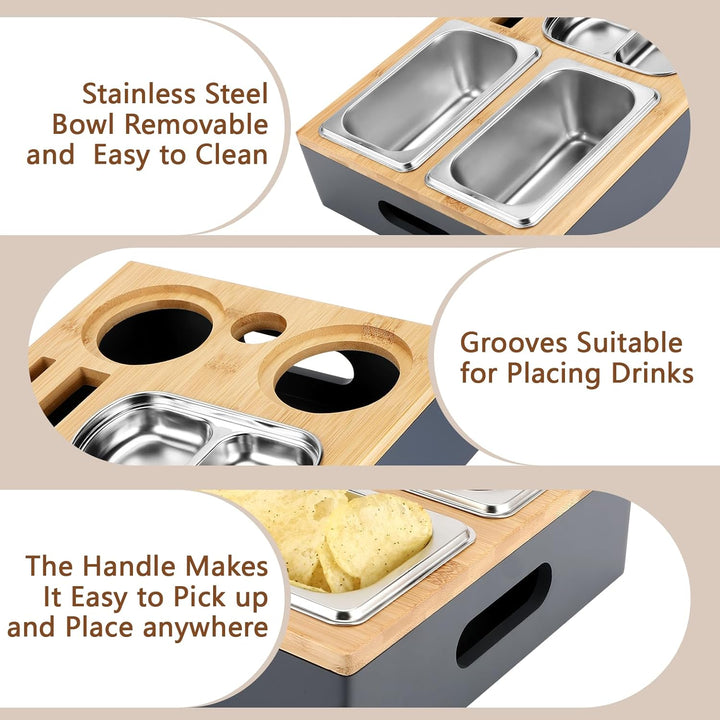Collazoey Couchbar Snackbox, Mit Snackschalen Aus Edelstahl,mit Abnehmbarer Deckel, Couch Tablett, S
