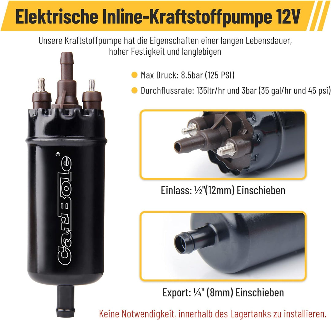 CarBole Elektrische Inline-Kraftstoffpumpe 12V,Dieselpumpe 250 bhp,Universal Externe Inline-Kraftsto