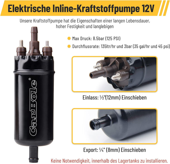 CarBole Elektrische Inline-Kraftstoffpumpe 12V,Dieselpumpe 250 bhp,Universal Externe Inline-Kraftsto