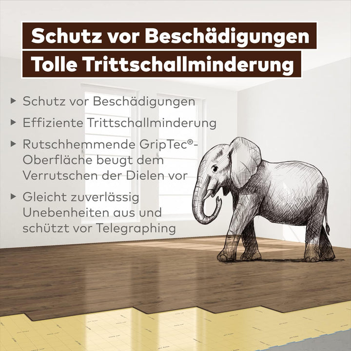 SELITBLOC 1,5 mm GripTec – 10,2 m² + Tape Verlegeunterlage für Vinyl- und Designböden mit rutschhemm