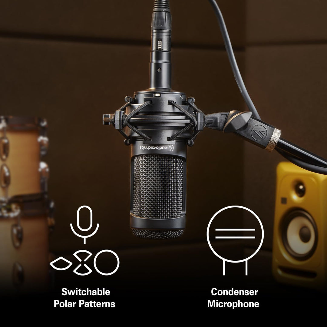 Audio-Technica 2050 Kondensatormikrofon mit Umschaltbaren Richtcharakteristika Schwarz Studio, Studi