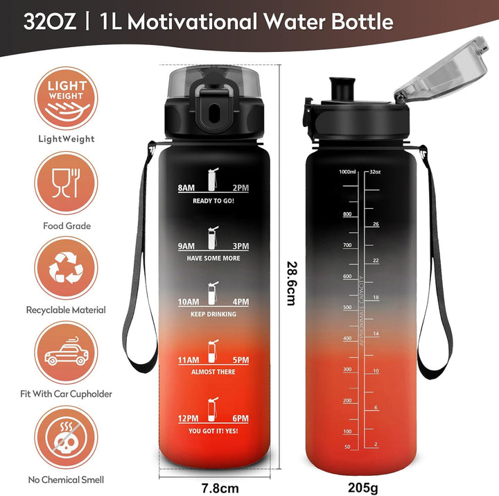 KollyKolla Trinkflasche Kohlensäure Geeignet, 500ml/1L/1.5L, Sport Trinkflasche mit Zeitmarkierung,