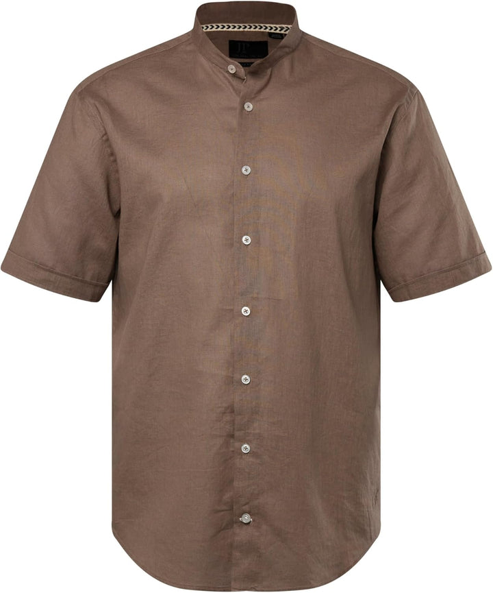 JP 1880 Herren grosse Grössen Übergrössen Menswear L-8XL Hemd, Halbarm, Leinenmix, Stehkragen, Moder