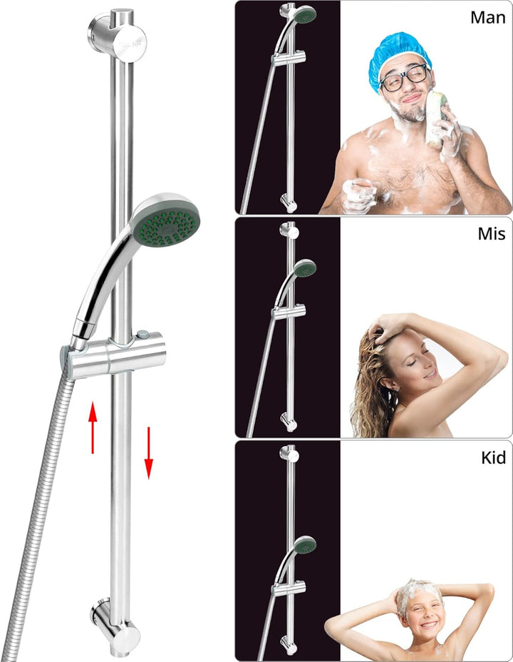 QWORK® 80cm Duschstange mit Flexibler Duschkopfhalterung - Edelstahl SUS 304 - Gebürstetes Finish -