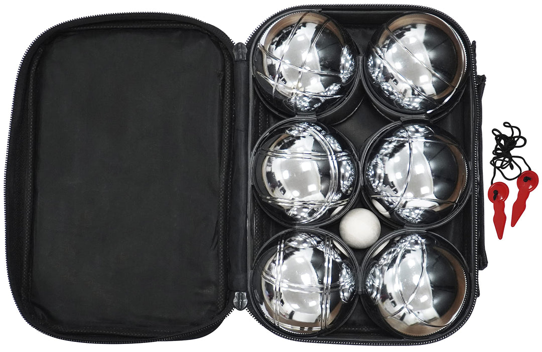 HOME It® Petanque Set | Outdoor Spiele für Erwachsene | 6x Petanque Kugel (73mm, 720g) mit Holz-Gris