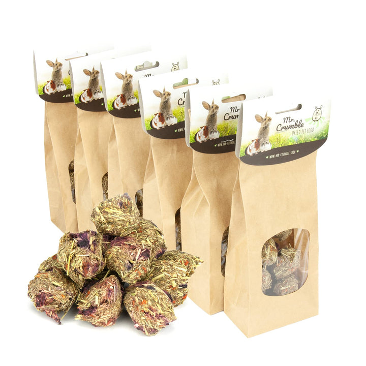 Mr. Crumble Dried Pet Food Knabberbällchen aus Timothy-Heu getreidefrei 6er-Set, Strukturfutter Leck