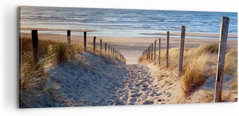 Panorama Bilder auf Leinwand 100x40cm Leinwandbild Meer Strand Düne Gross Wanddeko Bild Schlafzimmer