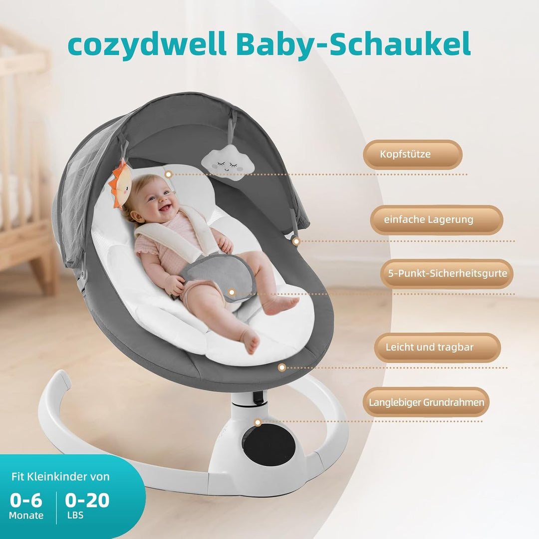 Babywippe Elektrisch Neugeborene bis 9 kg, Klappbar Bluetooth Babyschaukel Elektrisch mit 5 Schwingg