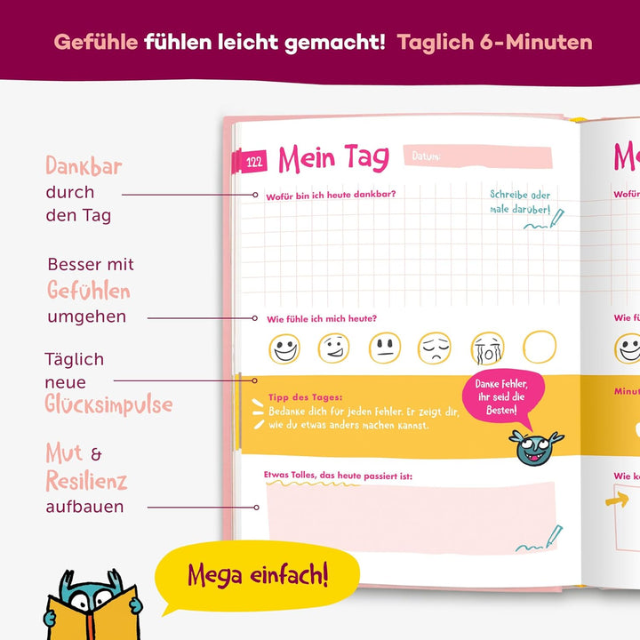 Das 6-Minuten Tagebuch für Kinder | Tagebuch für Mädchen | Dankbarkeitstagebuch für mehr Selbstbewus