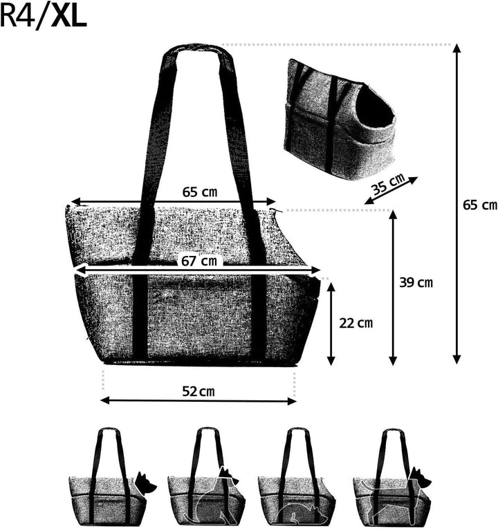 Hundetragetasche XL bis 15 kg – grosse Transporttasche für mittelgrosse Hunde & Katzen – weich, falt