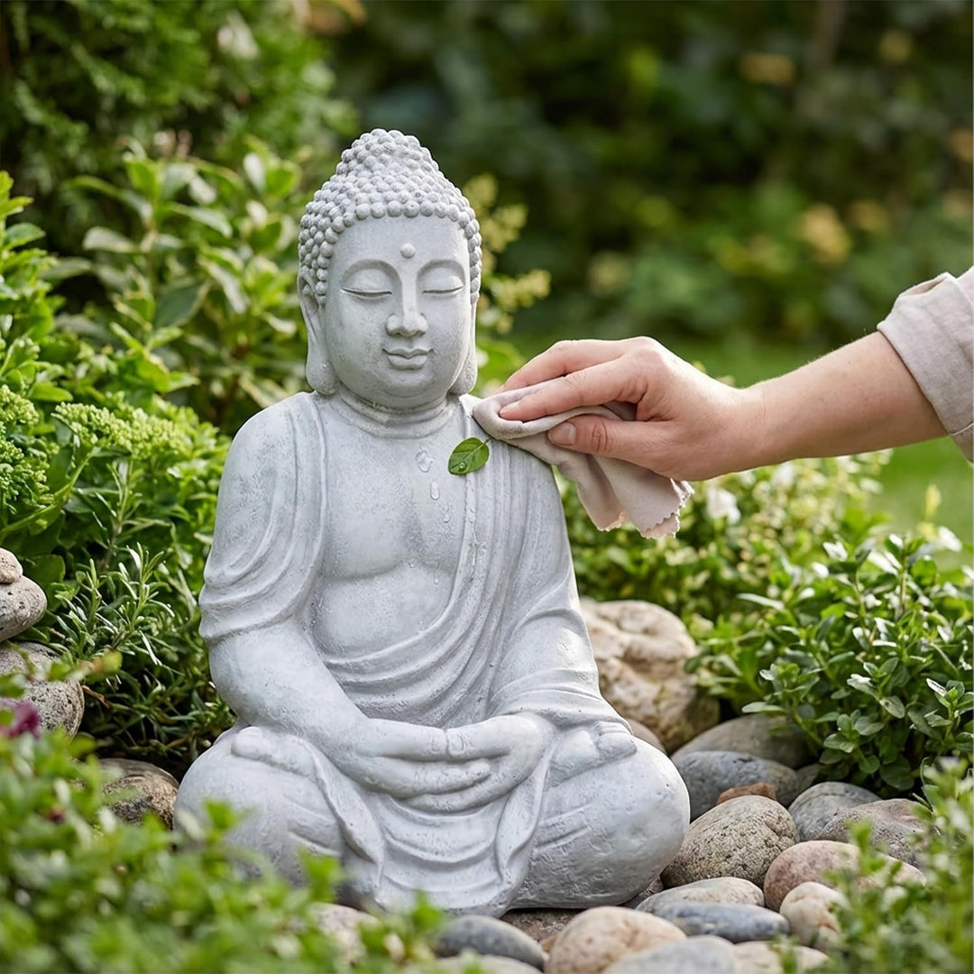 Relaxdays Buddha Figur sitzend, XL 70 cm, Gartenfigur, Vintage Dekofigur Wohnzimmer, wetterfest, fro